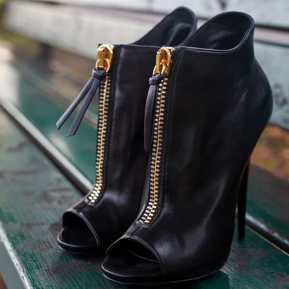 Front Zipper Round Peep Toe High Heel Sexy Short Booty Women  Spike Heel Army Green Ankle Boots Big Size 43