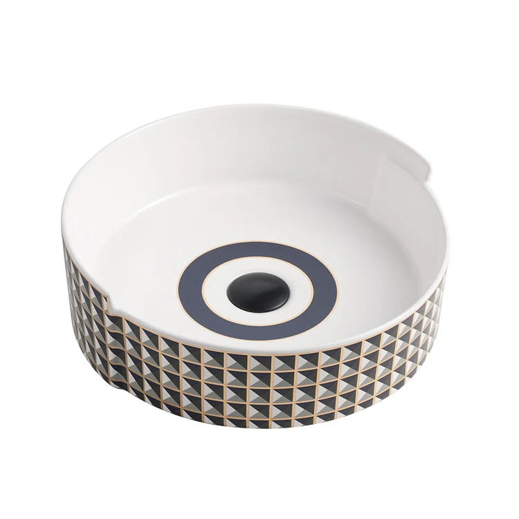 HEGII professional manufact decal round modern ceramic above mounted table top bathroom dining room art hand wash basin sink