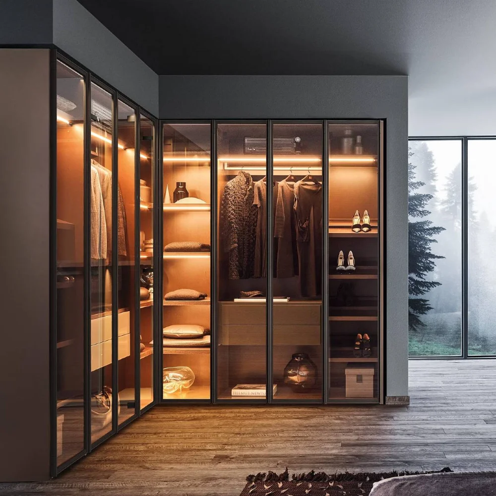 Factory Direct Supplier Durable Modern Design Closet Glass Door Wardrobe