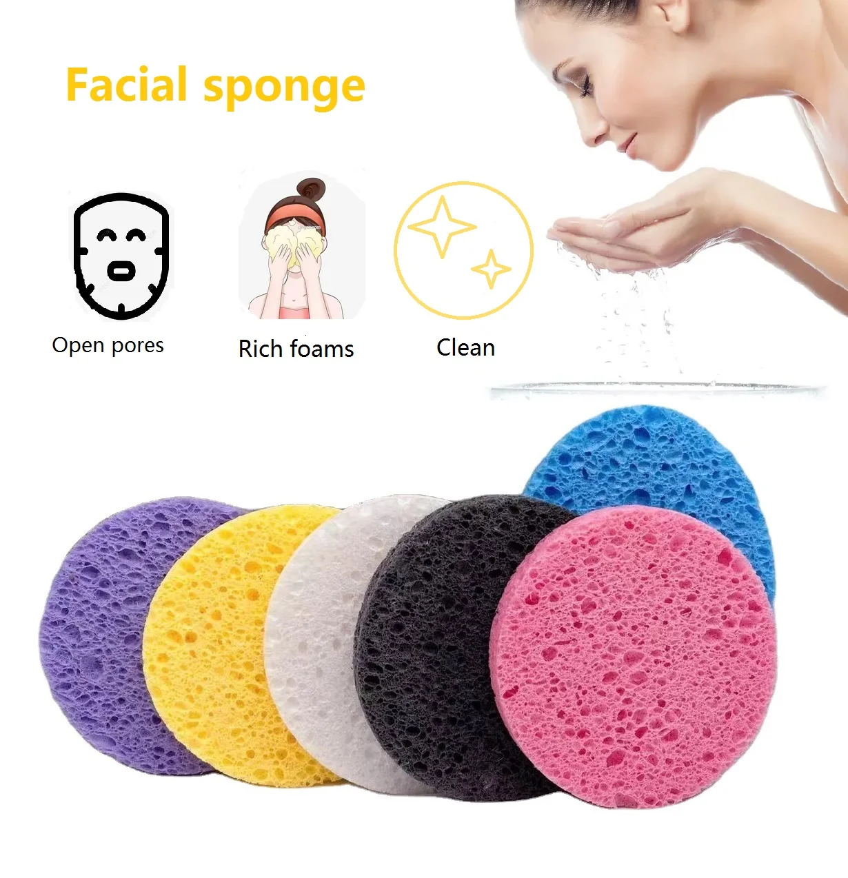 Compressed Cellulose Facial Sponges Natural Wood Pulp Sponge Reusable Spa Facial Sponge