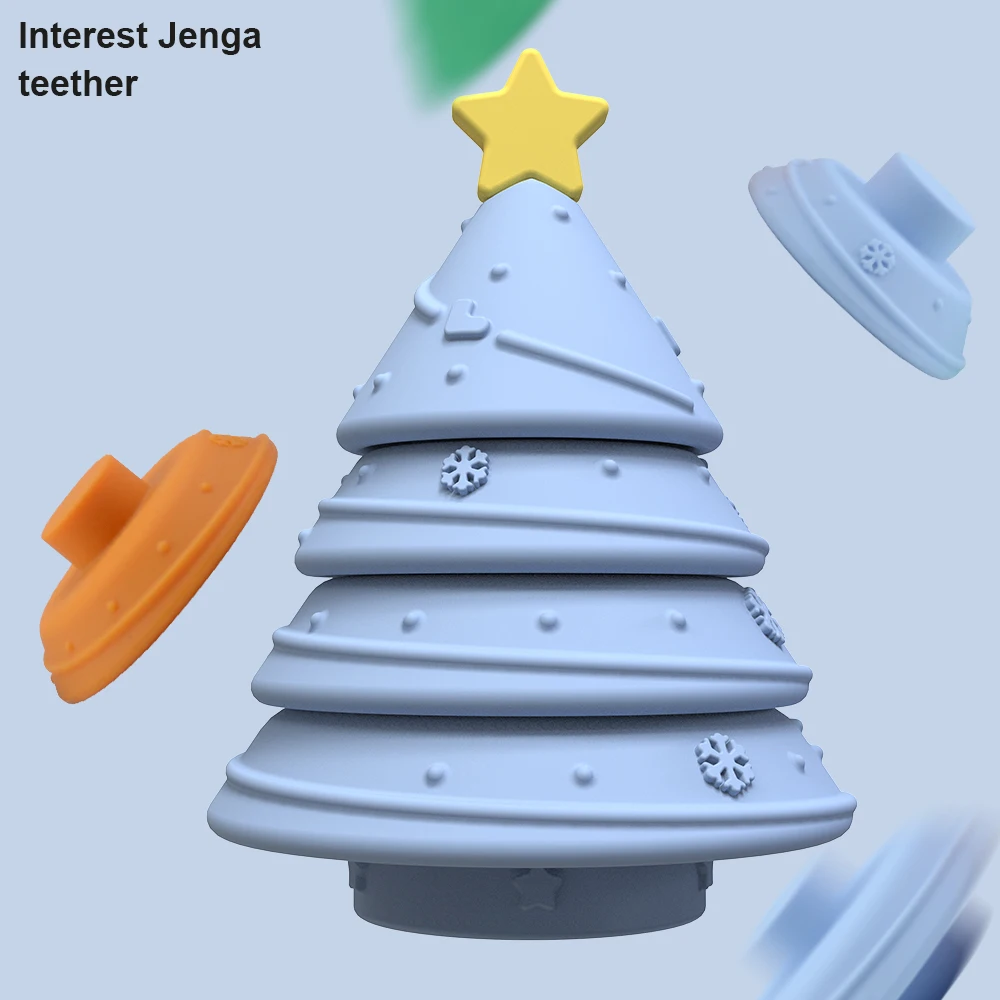 Christmas stacking toys Tree Shape Babies Teether Silicone Building Blocks Set Toddler silicone stacking toys