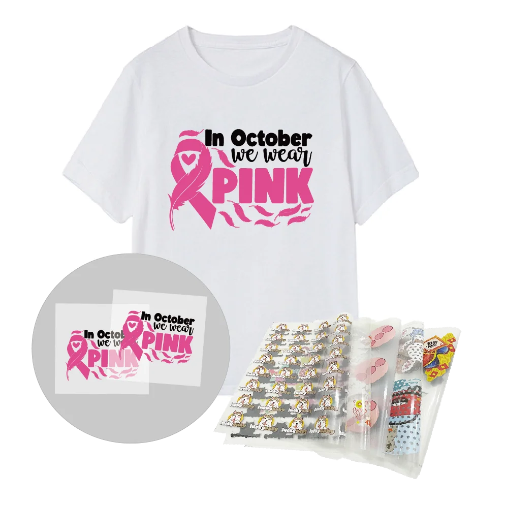 Wholesale Custom Heat Transfer Vinyl logo Breast Cancer Plastisol Dtf Screen Print Stickers for