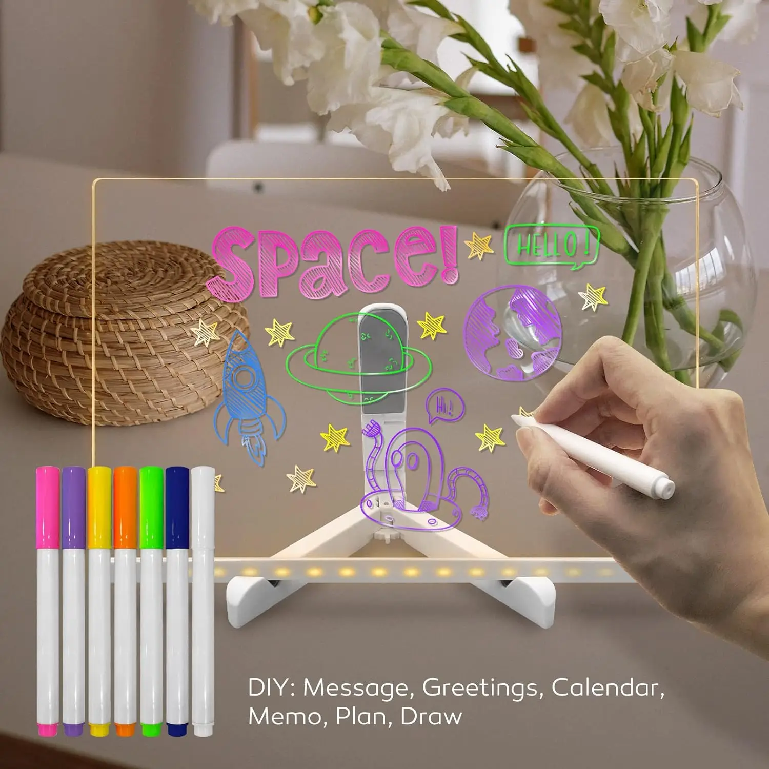 DIY Luminous LED Board Glossy Drawing Board Memo Message Light, Acrylic Dry Erase Board, for bedroom Decor Night Light Kids TOY