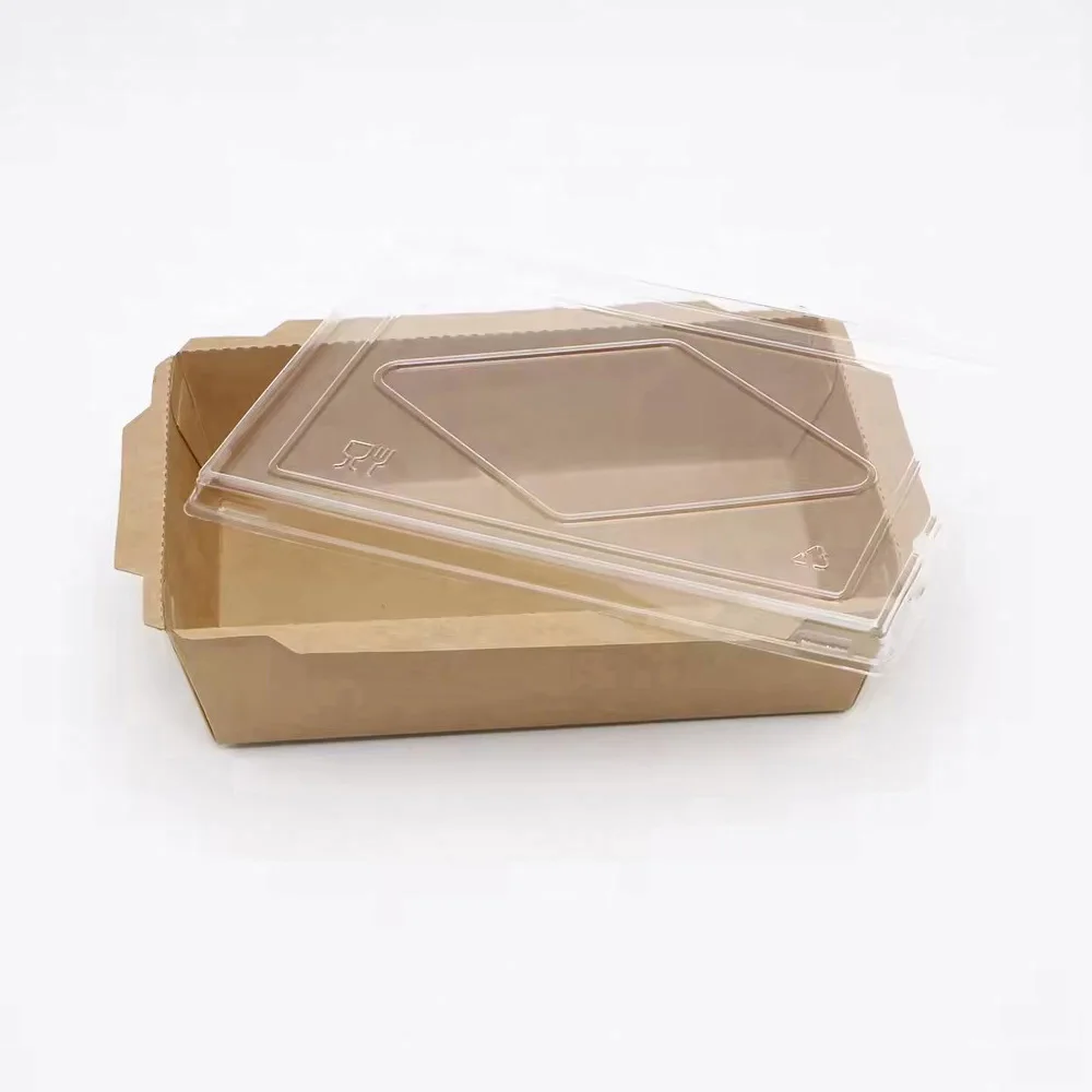 600ml Kraft Paper Lunch Boxes Take Out Food Containers Microwaveable Leak Resistant Food Containers Recyclable Kraft Paper Boxes