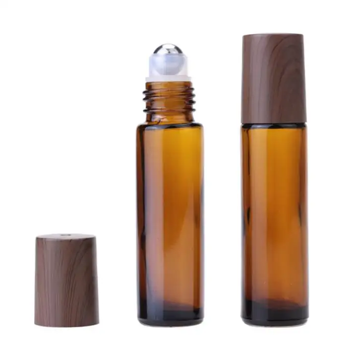 Dark wood grain cover 10mL brown roll-on bottle blue roll-on bottle transparent essential oil bottle 10mL