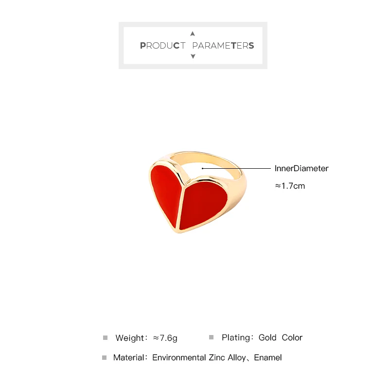 JZ00144D Gold Color Alloy Red Enamel Heart Style Gemstone Rings for Women & Girls for Wedding Engagement Party Anniversary Gifts