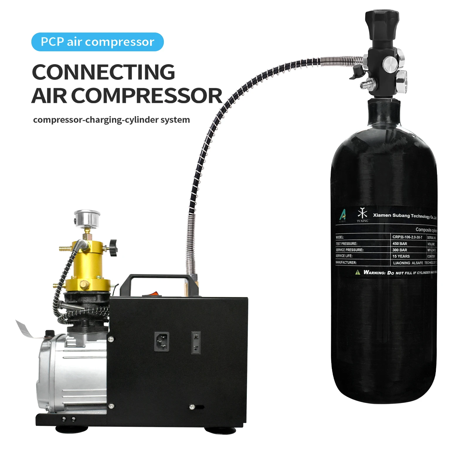 GP OEM ODM High Compressive Strength Hpa 4500psi 300bar 2L Paintball Scuba Diving CE Swimming Carbon Fiber Air Tank Gas Cylinder