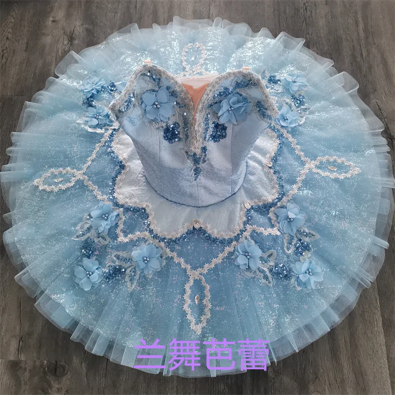 Professional Pretty Custom Size 12 Layers Kids Girls Performance Wear Professional Light Blue Ballet Tutu Dress Costumes