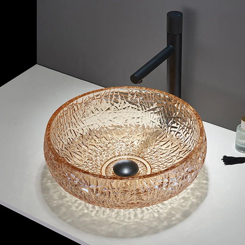 Pate Crystal Glass Wash Basin Sanitary Wares Modern Pedestal Basin For Bathroom