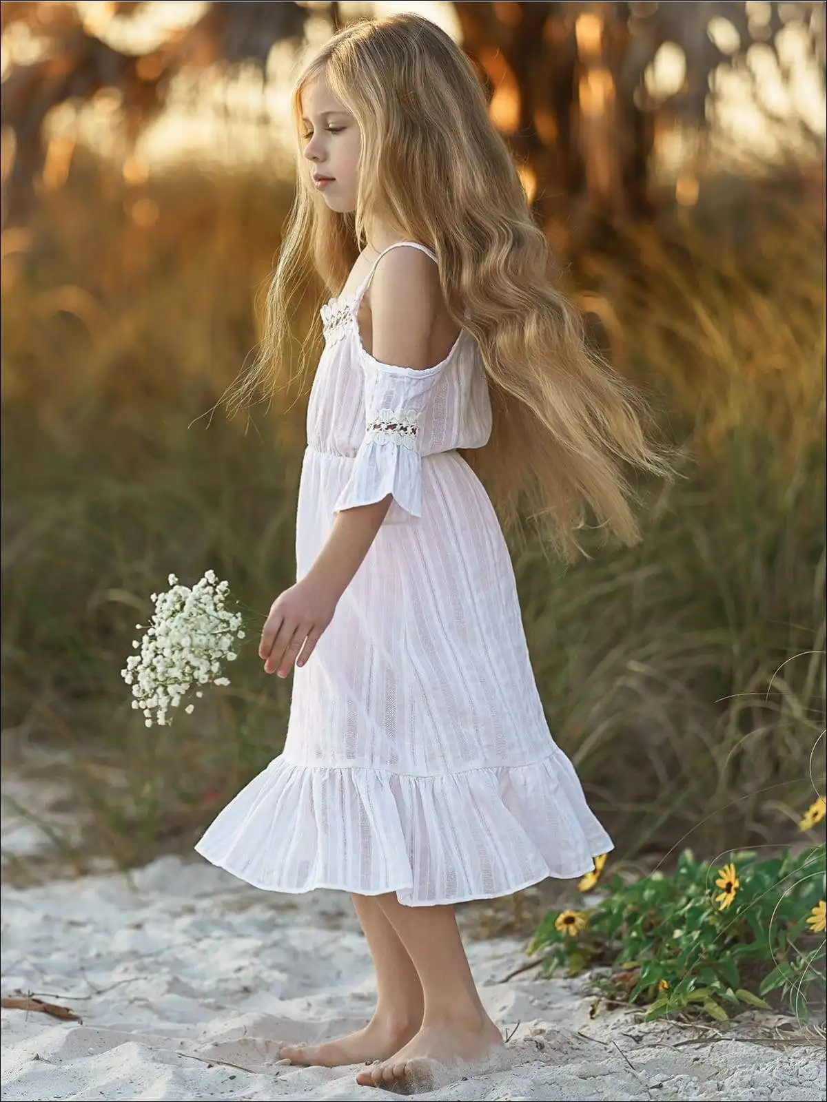 4 To 14 Years Kids & Teenager Girls Summer Off-shoulder White Pink Ruffle Beach Dress Children Princess Sleeveless Dresses