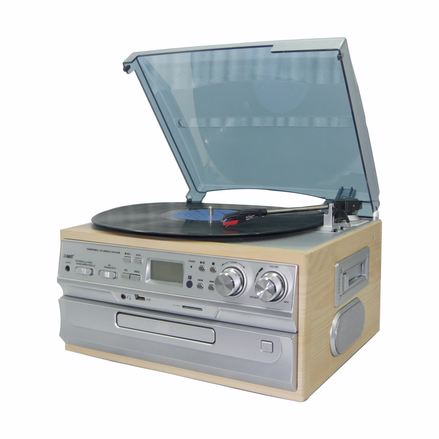 Professional Vintage design multi turntable vinyl player with usb record and CD play AM FM radio cassette