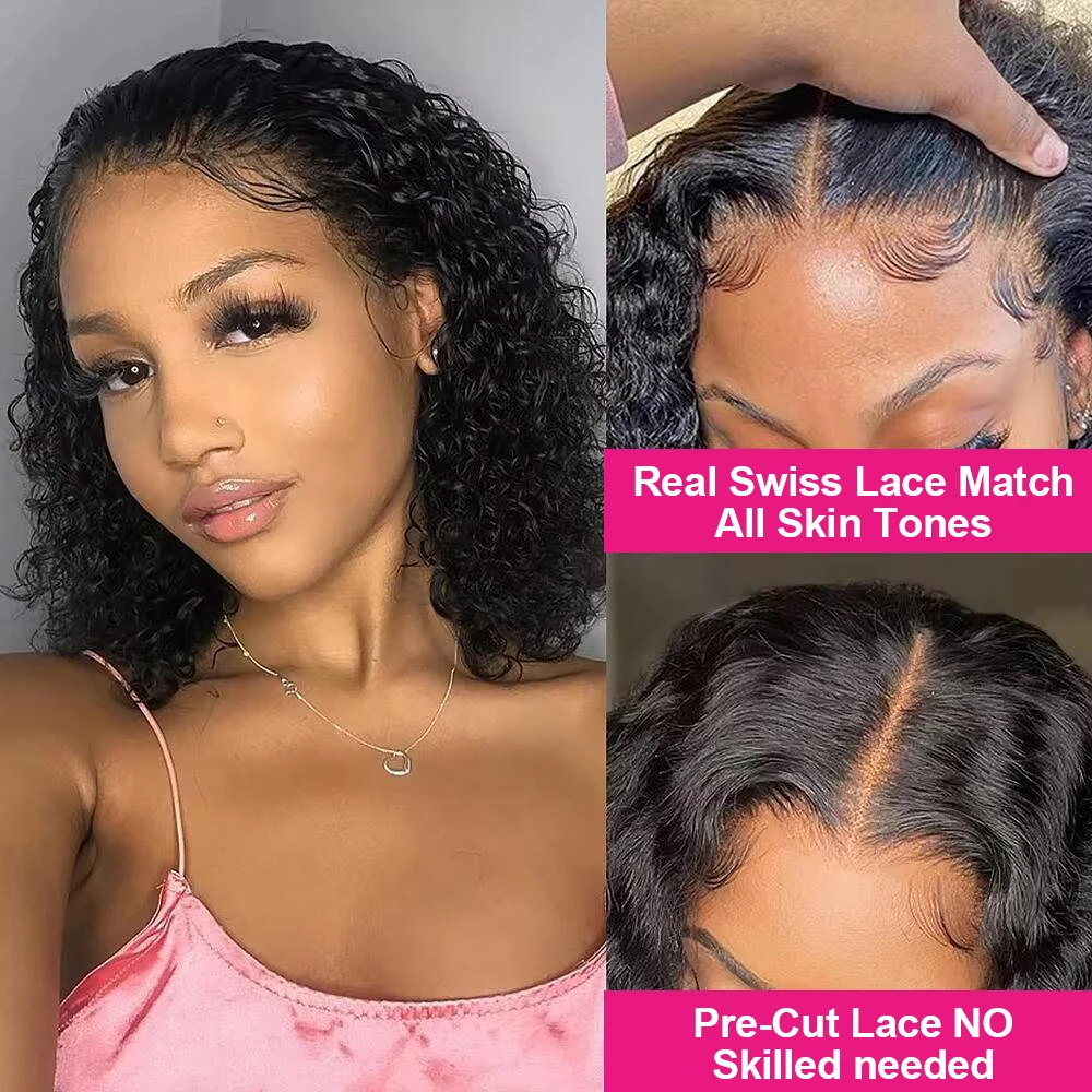 Pre Everything Water Wave Short Bob Wigs Human Hair For Black Women 9X6 M cap Wear Go Glueless Curly HD Lace Wig Human Hair