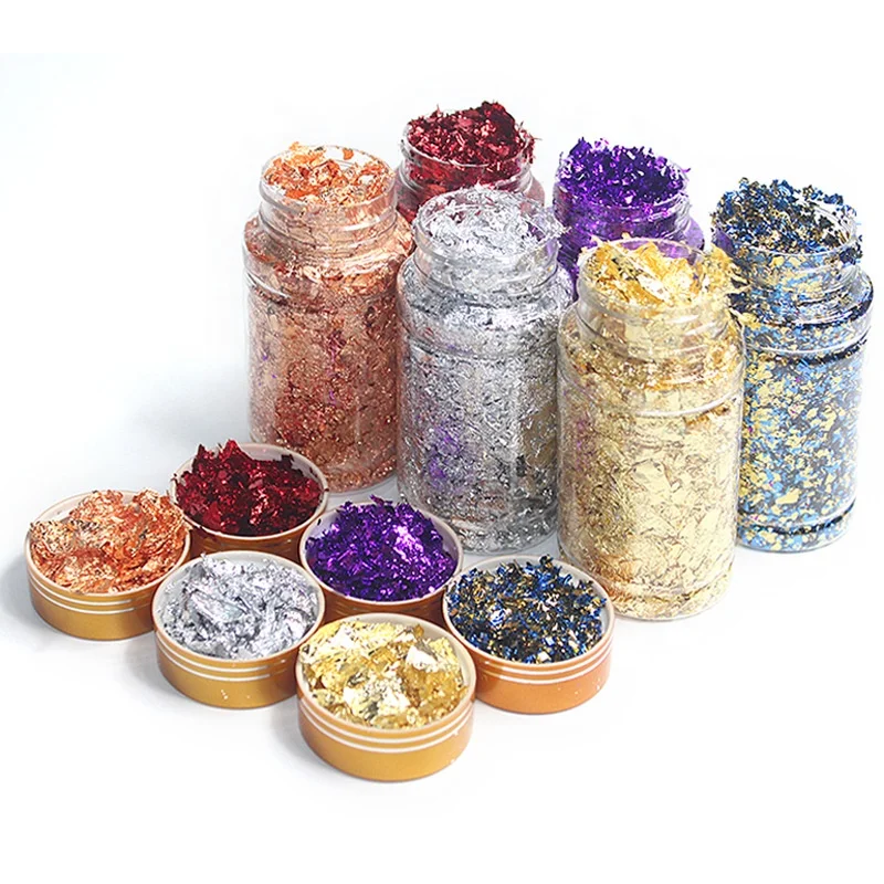 Популярная фольга золотистая хлопья для косметики, украшения ремесла