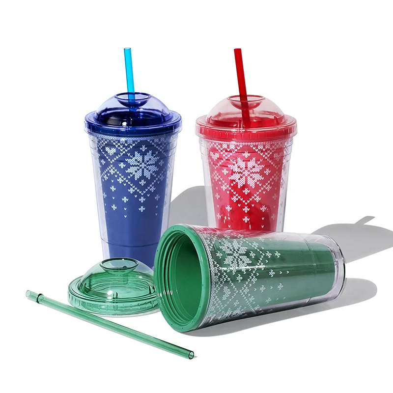 
Girlwill Ice and snow Christmas Mugs Kids Cute Tumbler Cups Gift Plastic Cups With Lids And Straw BPA Free Custom logo 