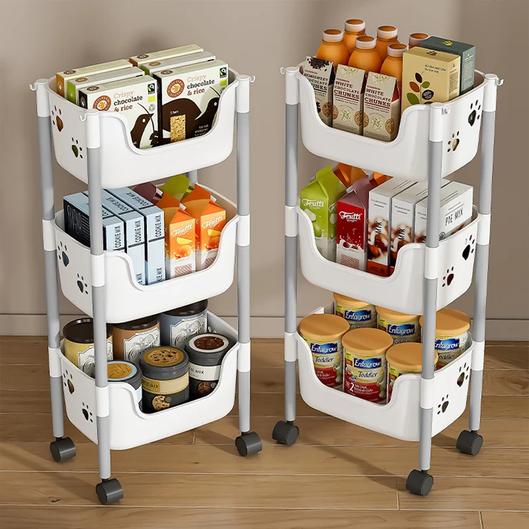 Factory Supply Multi Layer Kitchen Portable Shelves Display PP Plastic Multilayer Save Space Shelf Vegetable Shelf with Wheels