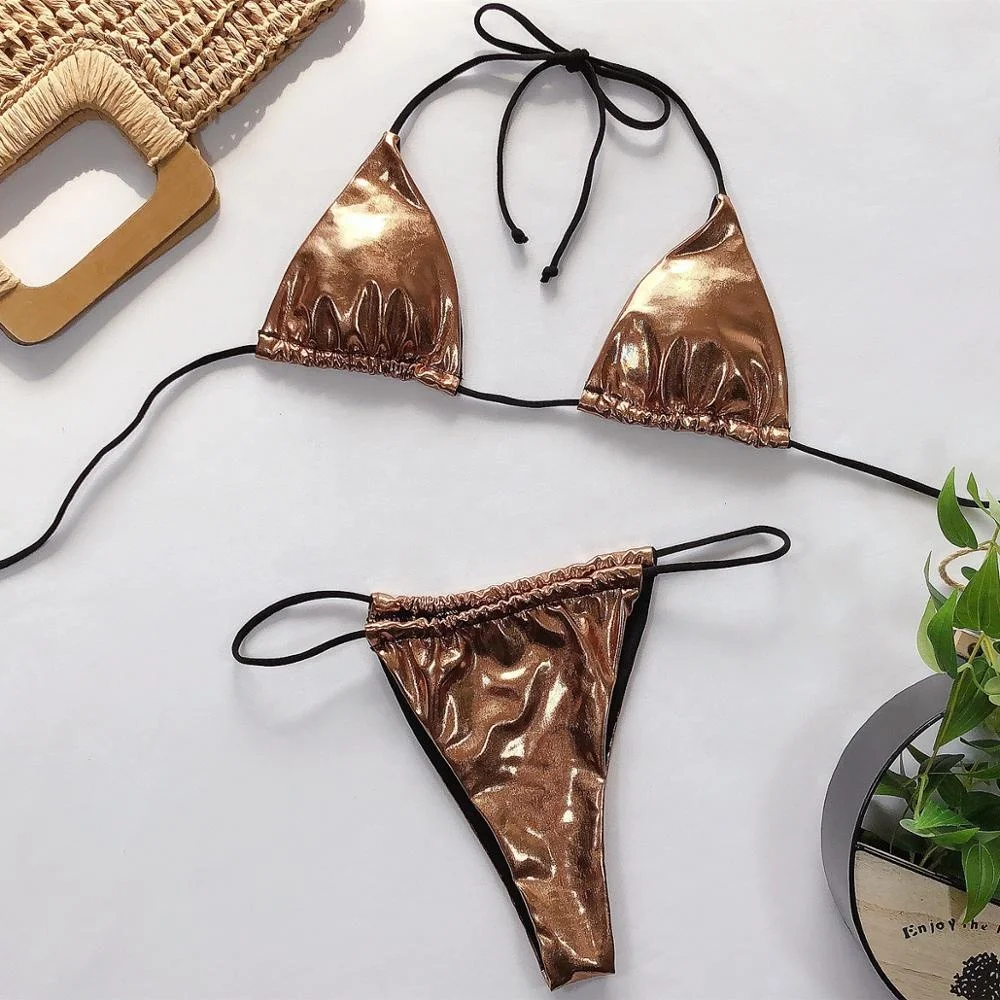New Fashion 2023 Gilding High Cut Women Micro Thong Sexy Bikini Swimwear