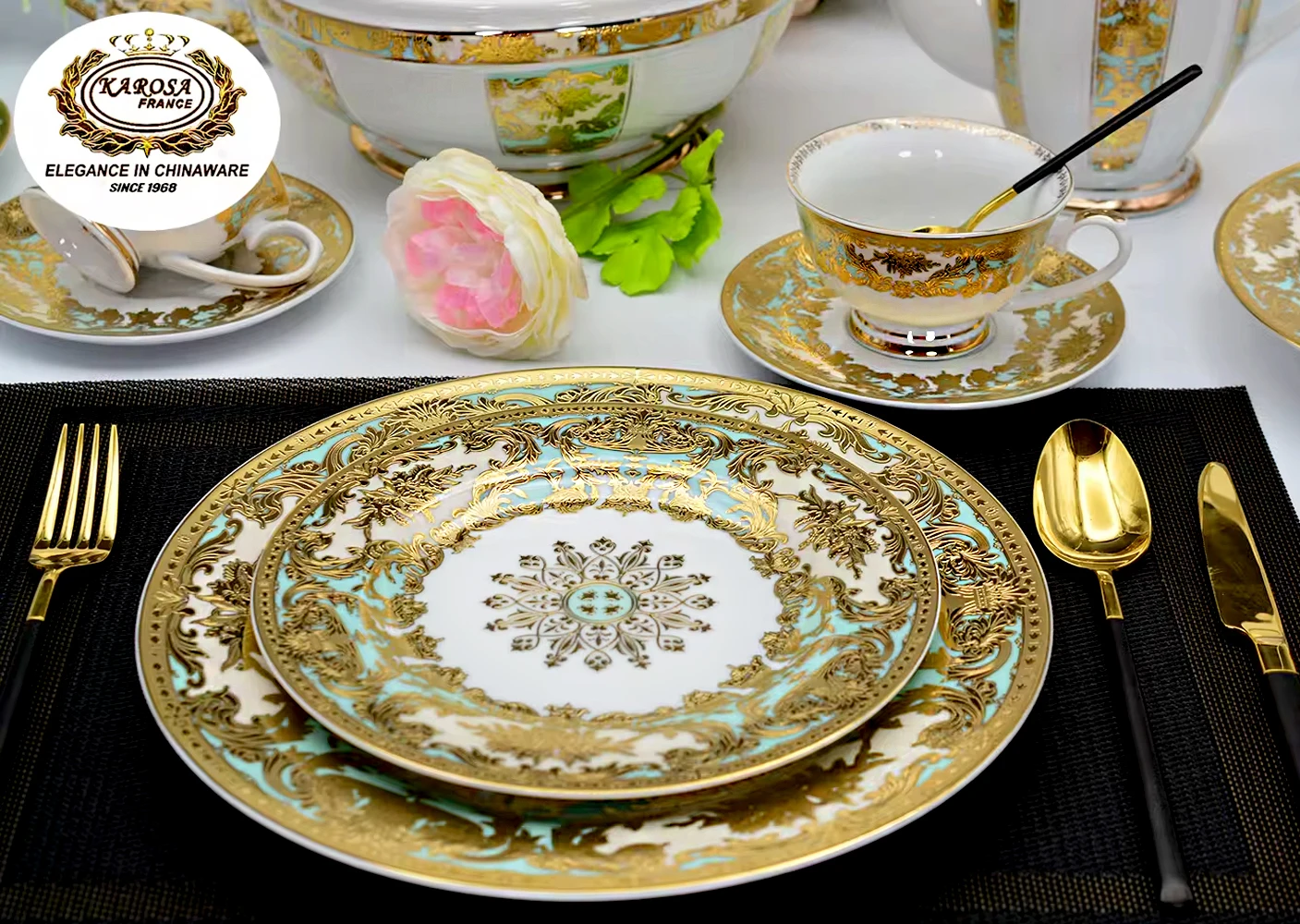 98pcs modern luxury Germany bone china ceramic dinner table dinnerware sets kitchen dinner dish plates bowl set
