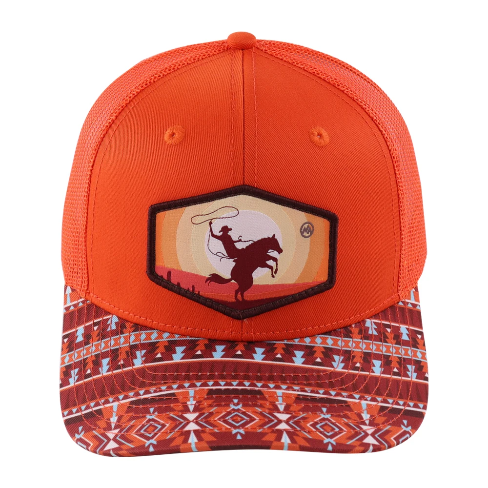 Classic Custom 112 Trucker cap with HD printed logo and woven label patches breathable mesh