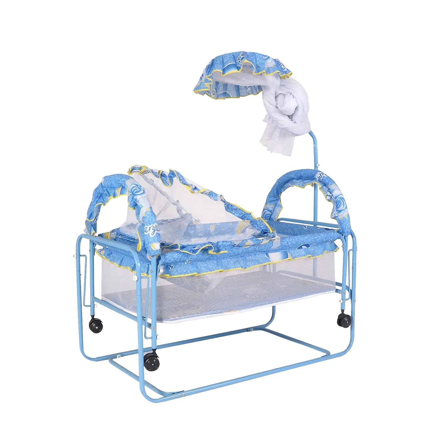 Классическая многофункциональная Экологически чистая металлическая кроватка из МДФ для новорожденных с москитной сеткой детская