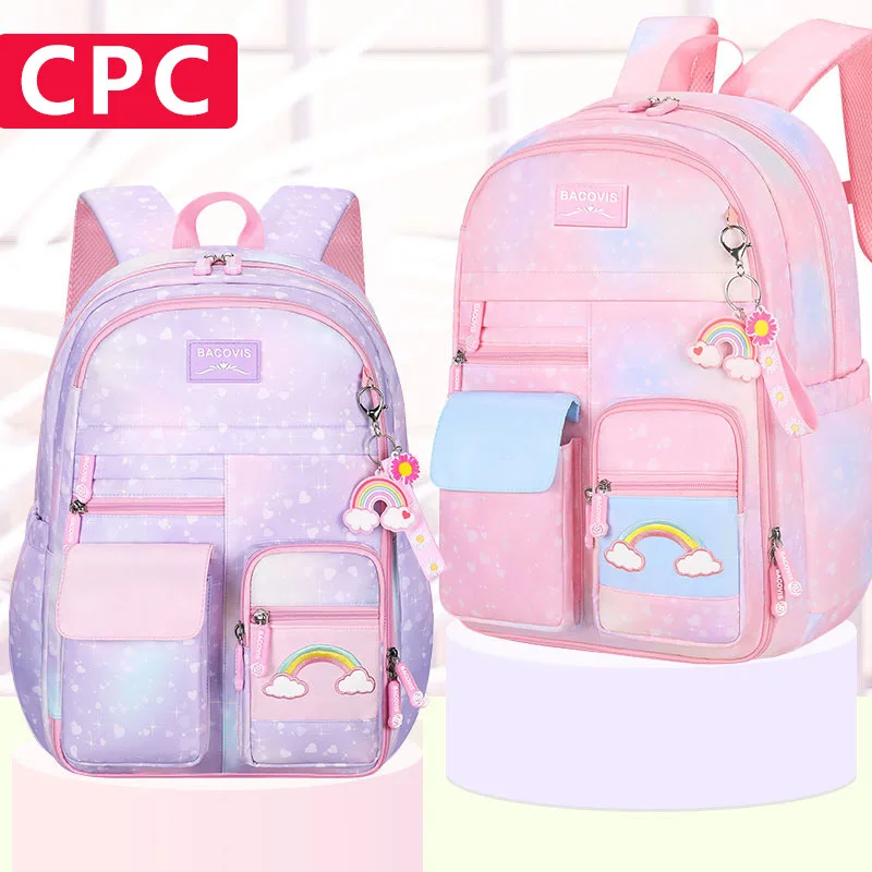 New Primary School Backpack Cute Colorful Bags for Girls Princess School Bags Waterproof Children Rainbow Series Schoolbags