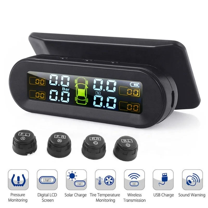 YLY TPMS Solar Power TPMS Car Tire Pressure Alarm Monitor Auto Security System Tyre Pressure 360 Adjustable Temperature Warning
