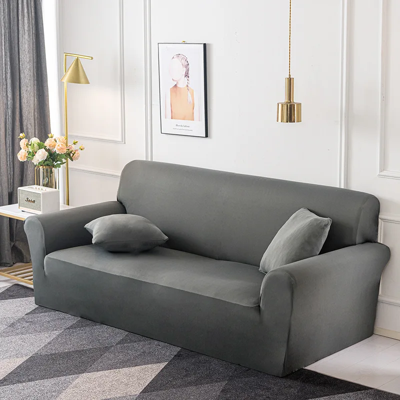Factory direct sales elastic sofa cover full package pure color simple household knitted fabric sofa cover non-slip