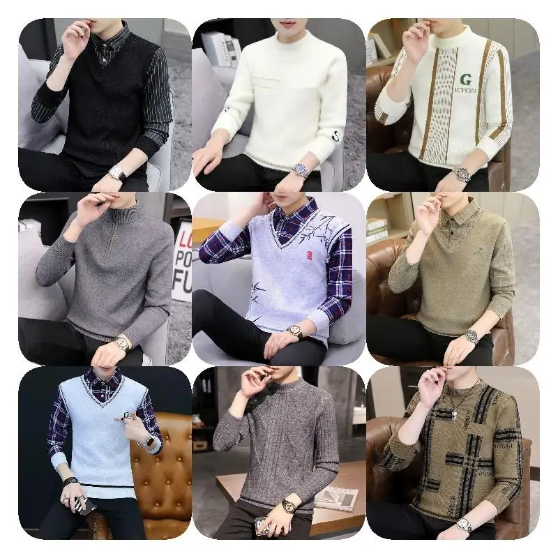 Round Neck Knitted Pullover Factory Direct Sales of Men's Knitted Sweaters, Mohair Furry Striped Standard Winter Turtleneck