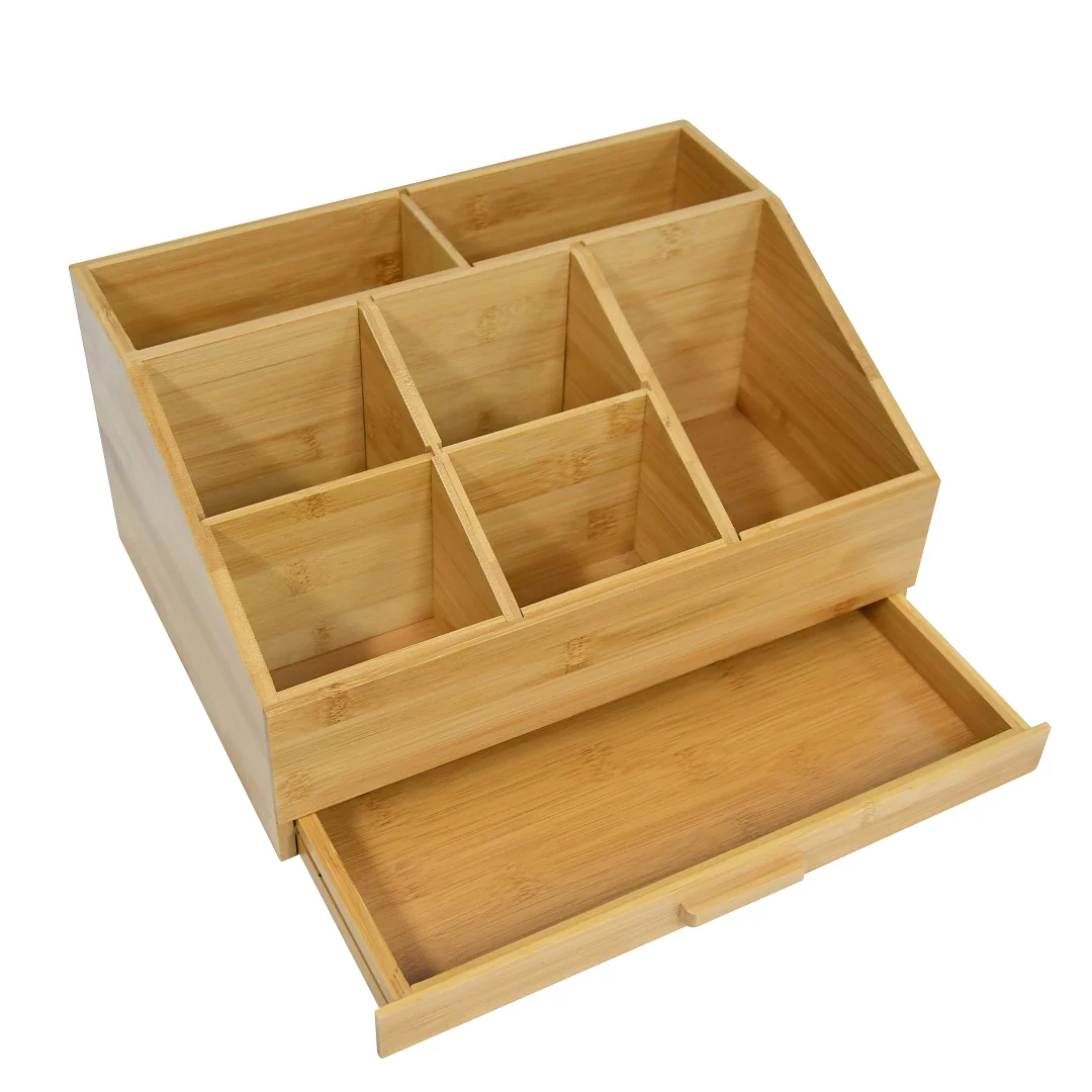 Вместительный бамбуковый Настольный держатель для хранения/органайзеры со съемным разделителем