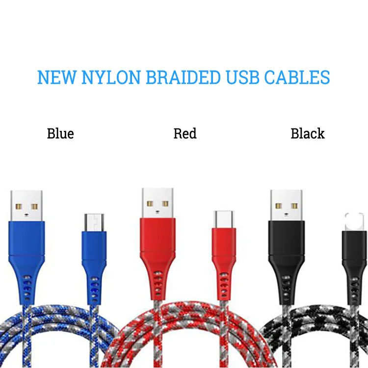1m/2m/3m Nylon Braided Micro USB Cable Data Charger Cable For Samsung Huawei Android Phone USB Micro Cable for Apple