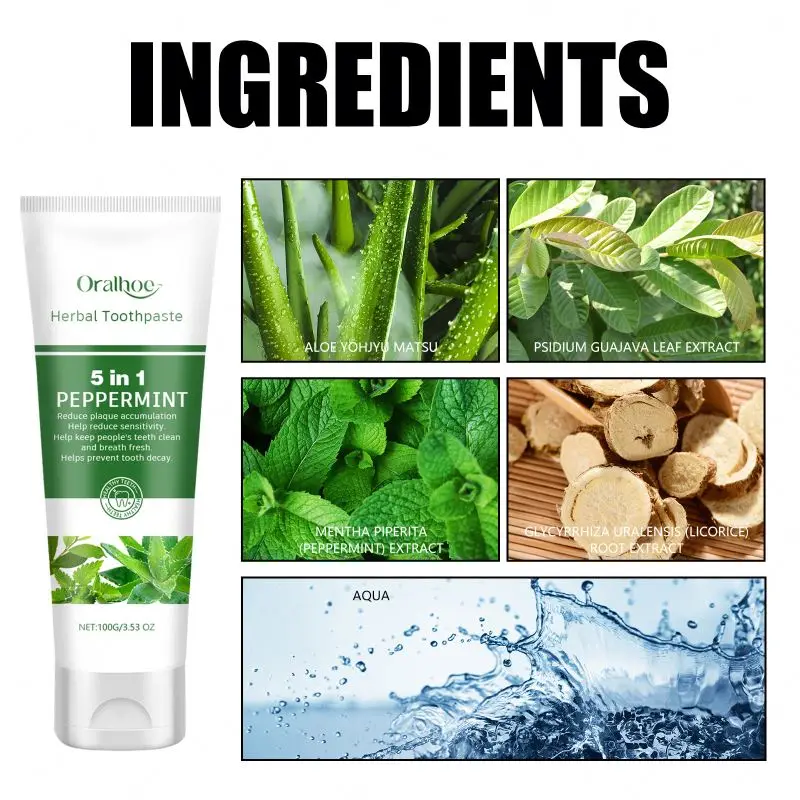 ORALHOE Oral Refreshing Whitening For Sensitive Teeth Natural Herbal Licorice Peppermint Aloe Vera Toothpaste 100ml