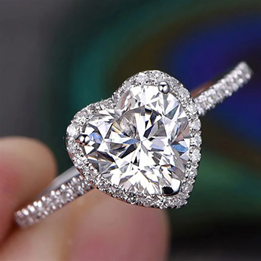 
New Fashion Exquisite Promise Jewelry Eternal Love Heart Ring Size 5-11White CZ Wedding Heart Rings For Women Girls 