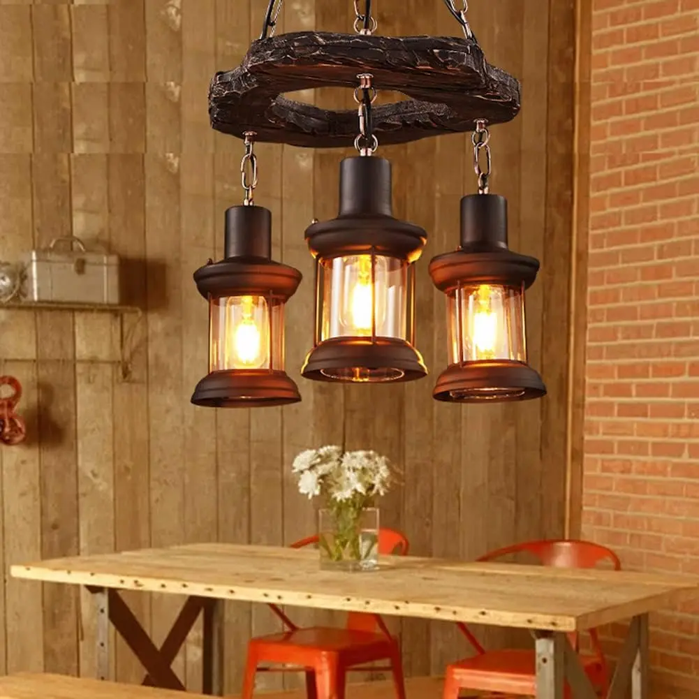 Retro Solid Wood Chandelier Restaurant Bar Internet Cafe Hot Pot Shop Hair Salon Industrial Style Old Boat Wood Lighting