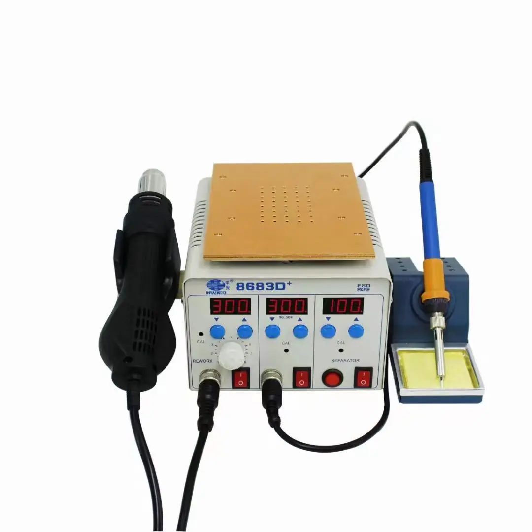 HUAGUANG 8683D+ Multi Functional 3 in 1 LCD Digital Hot Air Iron Separator Soldering Station Mobile Repair Equipment Factory