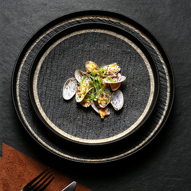 Black Porcelain Dinnerware Sets Ceramic Tableware Set Matte Ceramic Dinner Set For Catering Restaurant Hotel