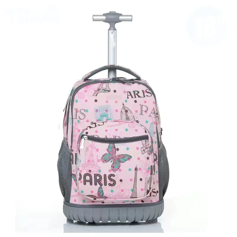 Children Rolling Backpack Kids School Wheeled Backpack Travel Luggage Trolley Bags for Girls