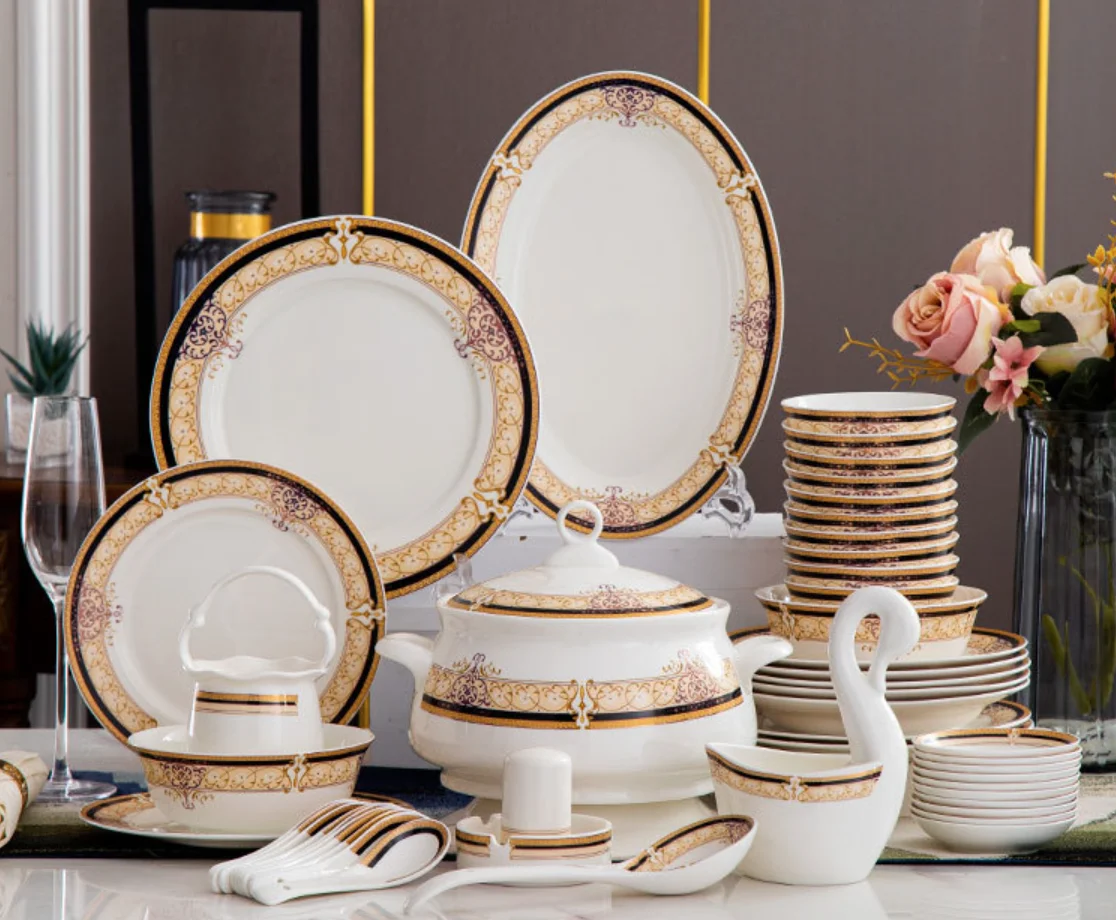 North American bowl and dish set family ceramic tableware set bone China plate European bowl combination tableware set