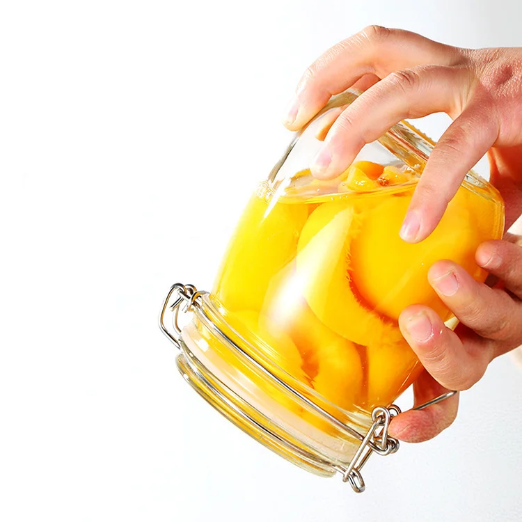 Manufacturer Empty Round Pickle Jam Fruit Wine Enzyme Jars 500ml 750ml 1 L Canning Sealed Glass Jar With Clip Lid