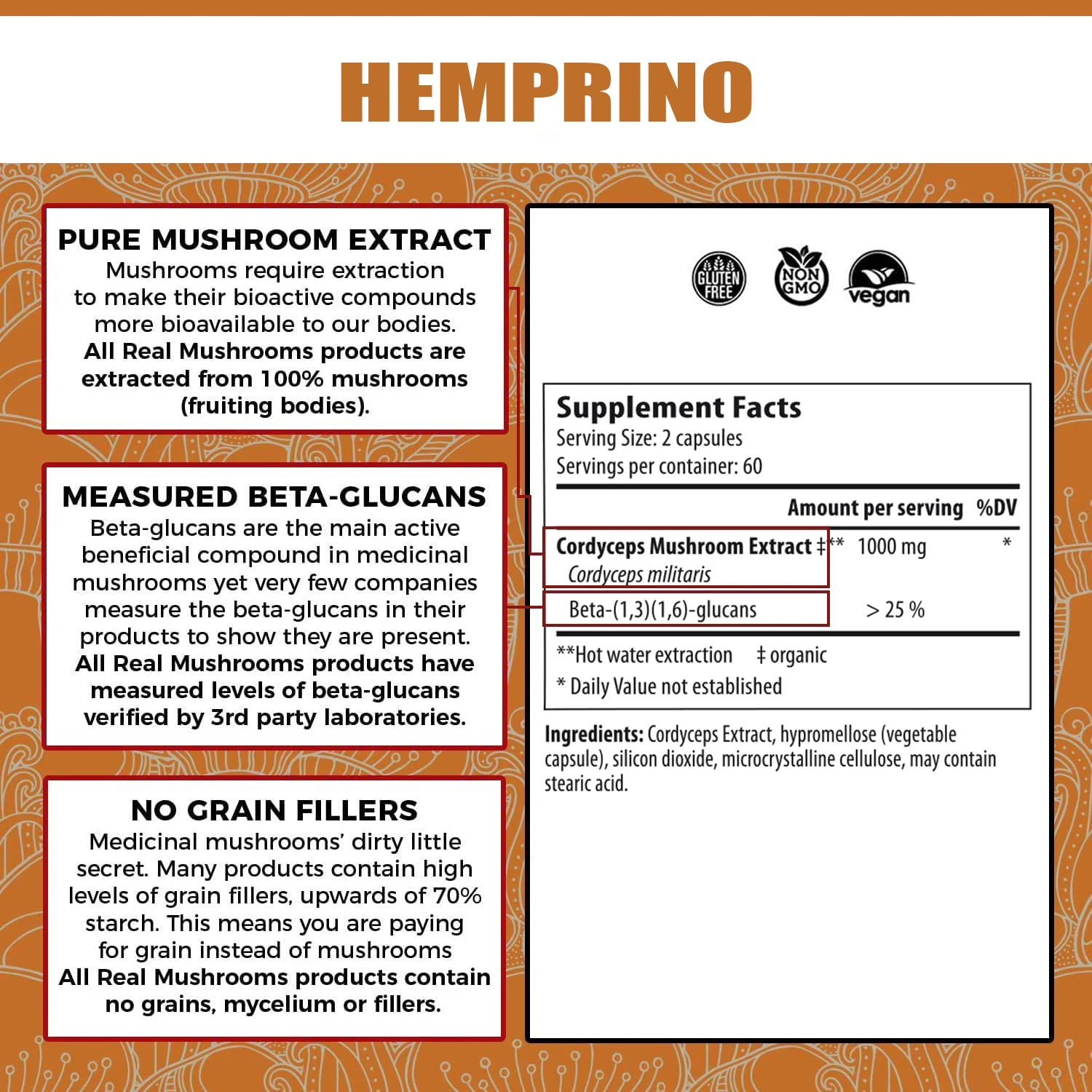 Non-GMO Cordyceps Performance Mushroom Extract Powder Supplement capsules Improve Energy and Endurance