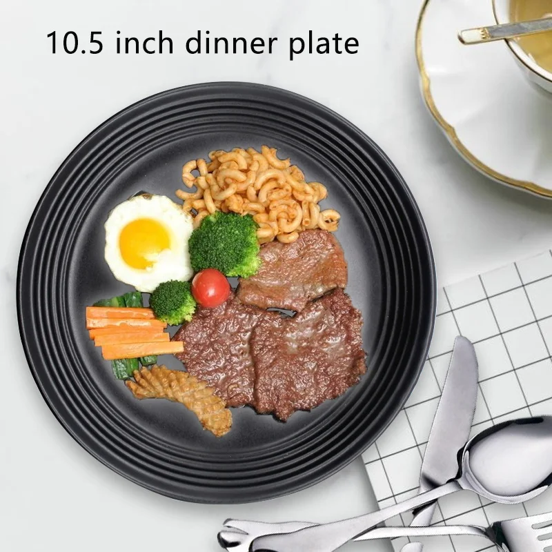 Eco friendly nordic tableware dinner plate 4 user home black embossed ceramic dinnerware set