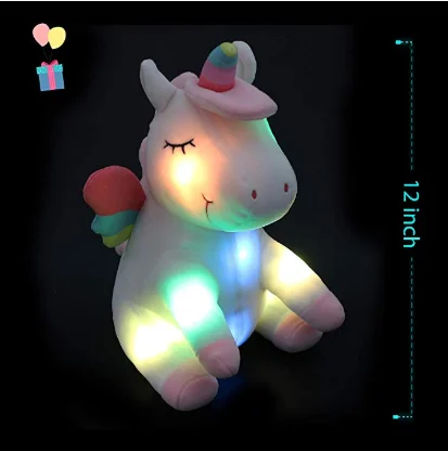 Бесплатный образец, подарок на день Святого Валентина, Мягкий Плюшевый единорог, светодиодная игрушка, заводская цена, милая игрушка единорог из спандекса с подсветкой, Радужный Единорог