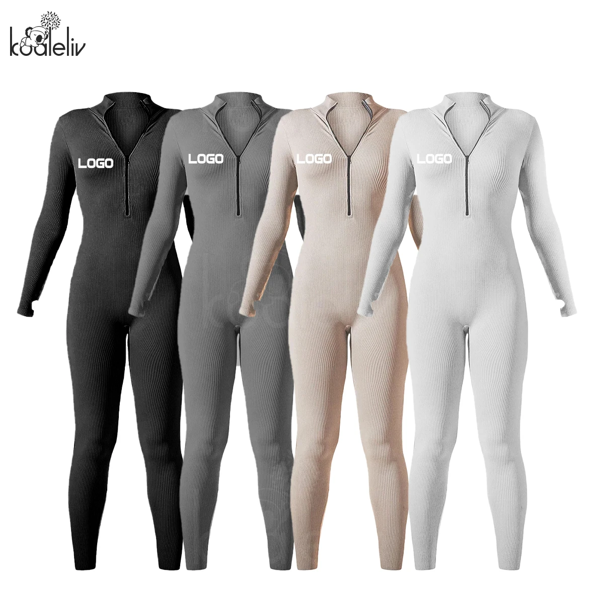 Однотонный телесный Модный женский наряд с логотипом на заказ 2022, сексуальный Повседневный Облегающий комбинезон с длинным рукавом и V-образным вырезом
