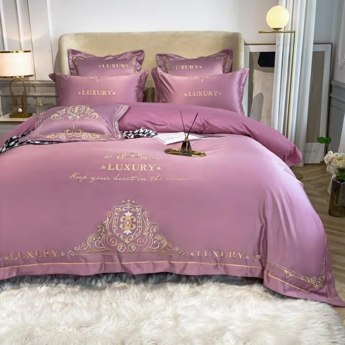 New light luxury embroidered cotton washed silk four pieces bedding set