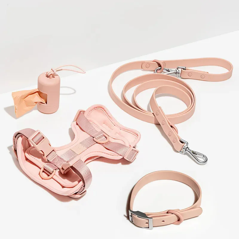 Custom Luxury Designer Rope Poop Bag Dispenser Neoprene PVC Waterproof Pet Dog Leads Collar Harness Leash Set
