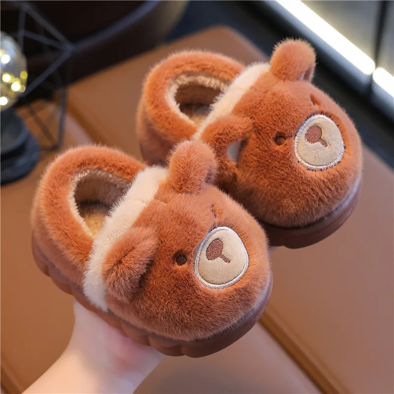 2023 Animal Cute Winter Thickness Warmth Anti Cold Kids Indoor Cover Heel Cotton Kids Fur Slipper