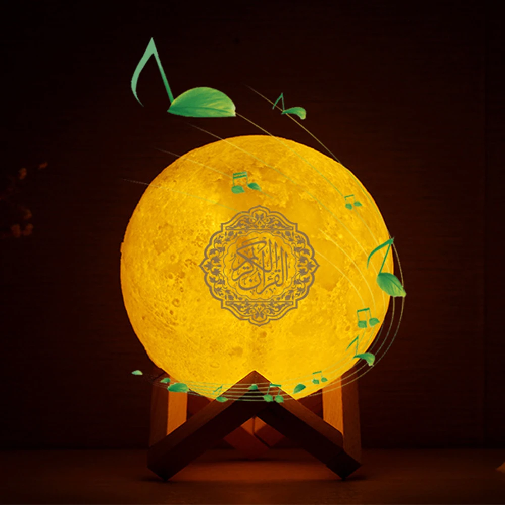 3D Moon Led Speaker Kids Mp3 Star Light Koran App Azan Clock Touch Lampu Learning Islamic Moonlamp Quran Lamp