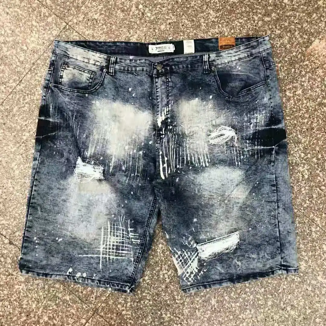 China Stock Lot China design jeans shorts for man korean jeans ripped shorts loose oversize denim shorts
