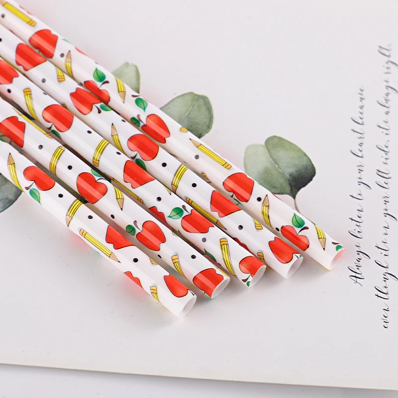 Последняя мода 2022 соломинка для учителя с яблоком и карандашом горячая Распродажа полипропиленовая твердая пластиковая школьников