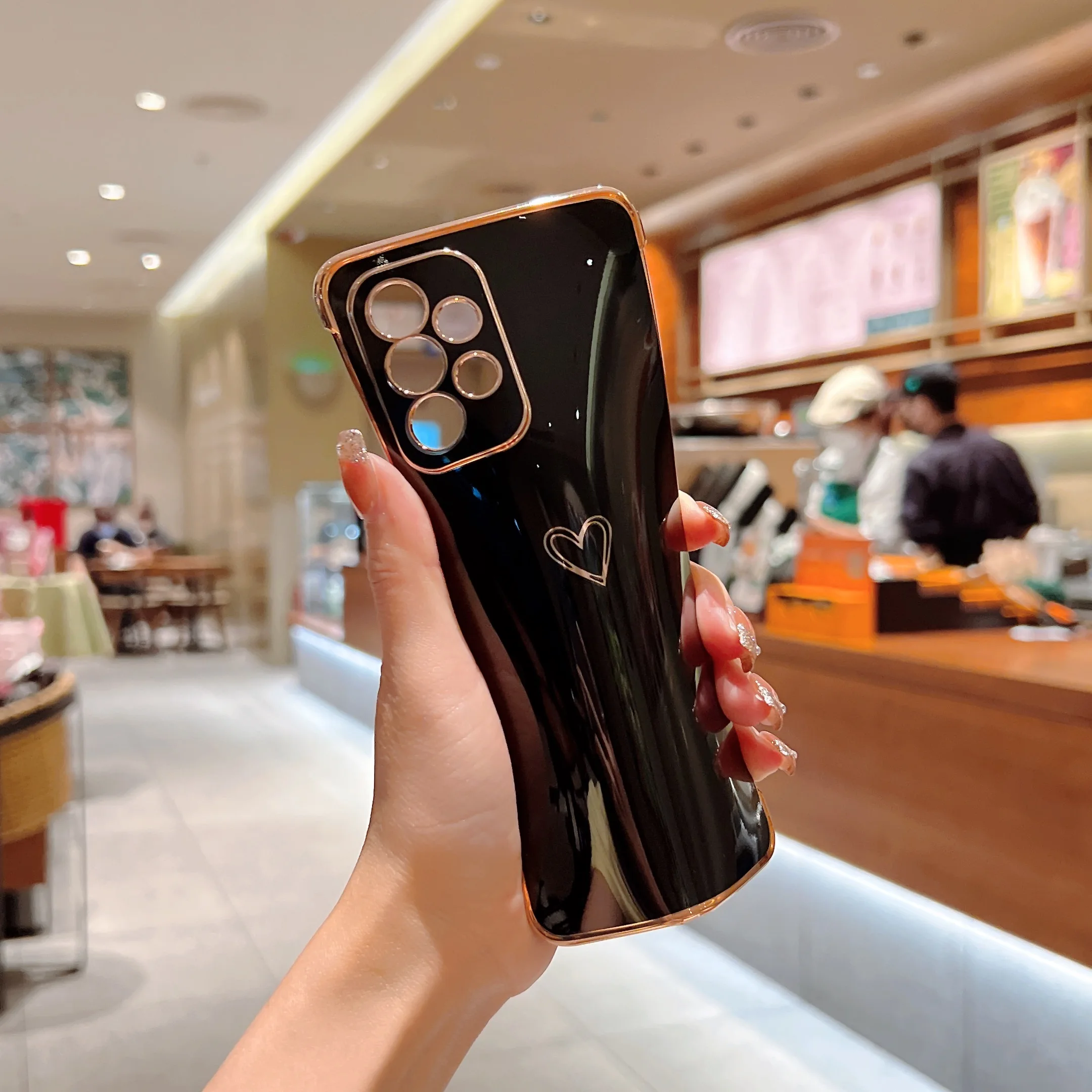 Plating Cute Love Heart Phone Case for Samsung Galaxy A12 A13 A52 A53 5G M12 F12 Airbag Shockproof Cover