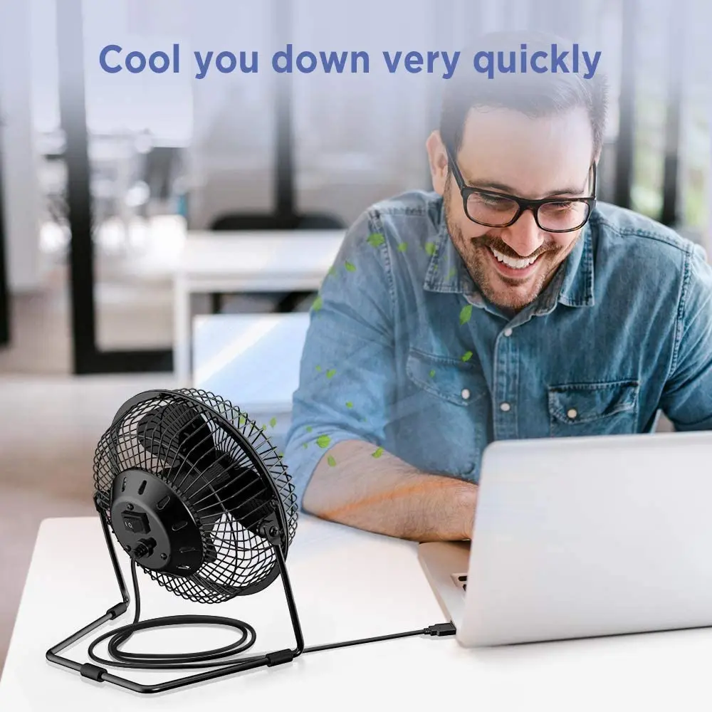 6 Inch Mini Metal USB Desk Fan Small Quiet Powerful USB Powered Portable Fan Personal Cooling Fan with 2 Speed for Home Office