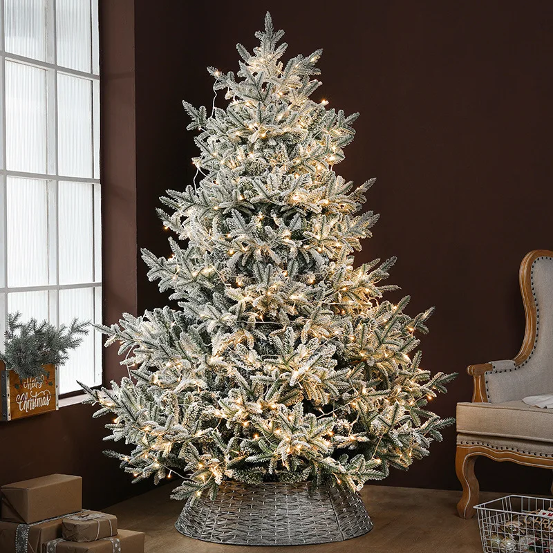 Wholesale 7ft Mixed Flocked Christmas Tree Artificial Tree with PE PVC Metal Stand Big Snow Effect for Festive Decorations